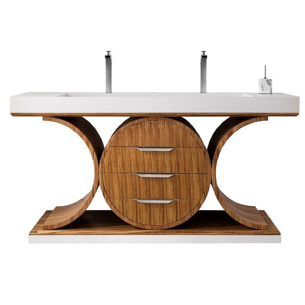 Oasis 72" Double Vanity, Natural Zebrano Wood, Brushed Nickel