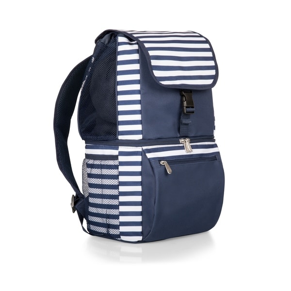 navy and white striped backpack