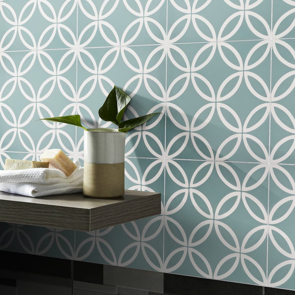 Handmade Amlo in Green and White Tile, Pack of 12 (Morocco)