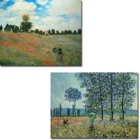 Poppyfields and Fields in Spring by Claude Monet 2-pc Gallery Wrapped Canvas Giclee Art Set (18 in x 24 in Each Canvas in Set)