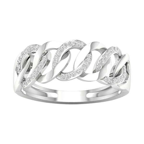 slide 1 of 13, 1/6ct TDW Diamond Cuban Link Ring in 10k Gold by De Couer 6 - White