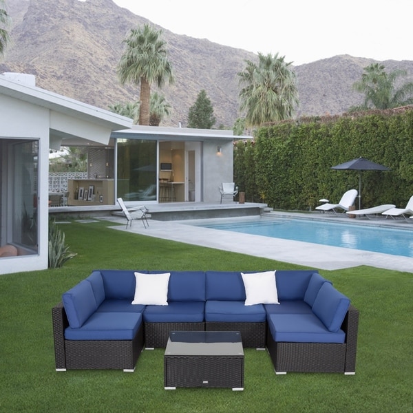 Kinbor Patio Furniture Set Outdoor Sectional Sofa All-Weather Wicker Conversation Set