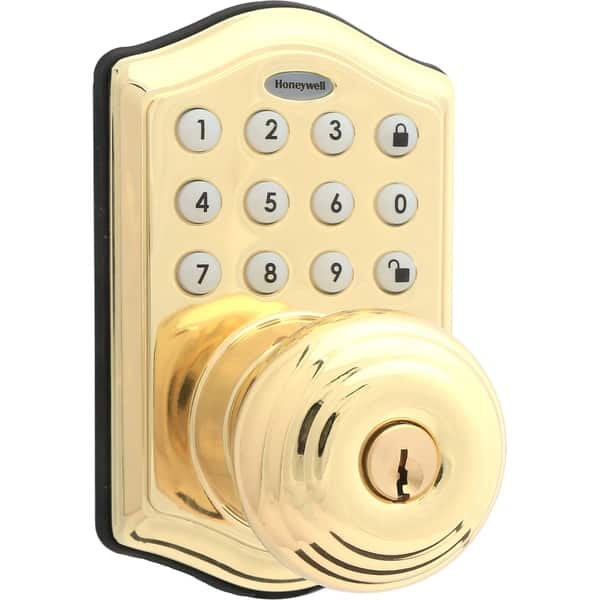 slide 2 of 7, Honeywell Electronic Entry Knob Polished Brass