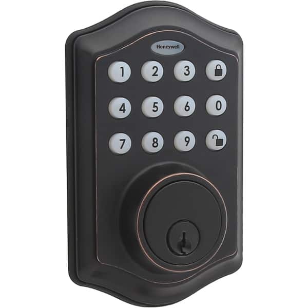 slide 12 of 13, Honeywell Electronic Entry Deadbolt Door Lock Oil Rubbed Bronze