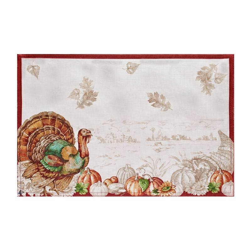 Holiday Turkey Bordered Fall Placemat, Set of 4 - 13"x19"