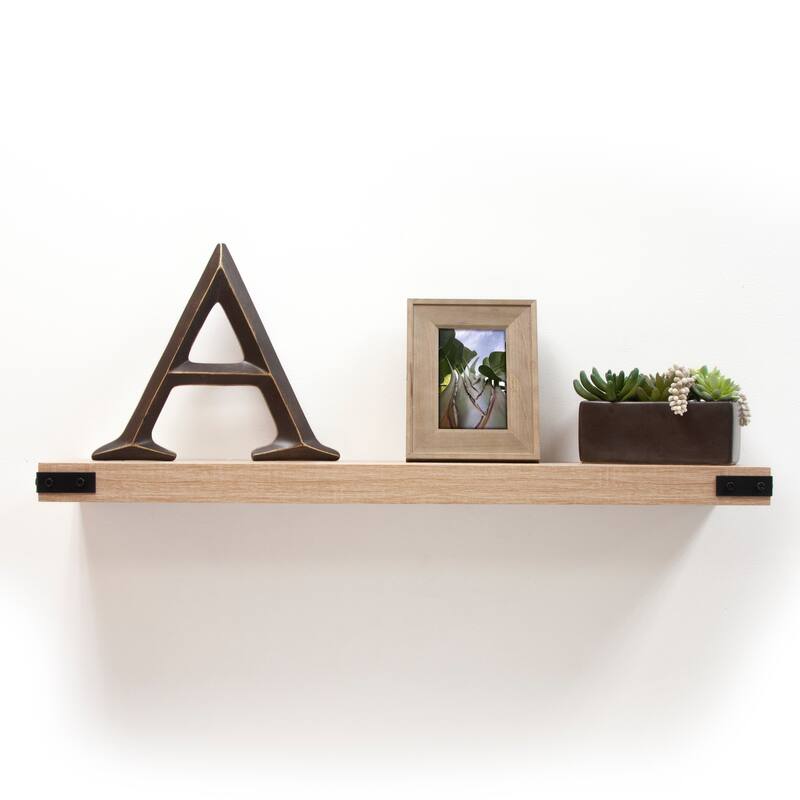 InPlace Oak Floating Shelf w/Metal Corners
