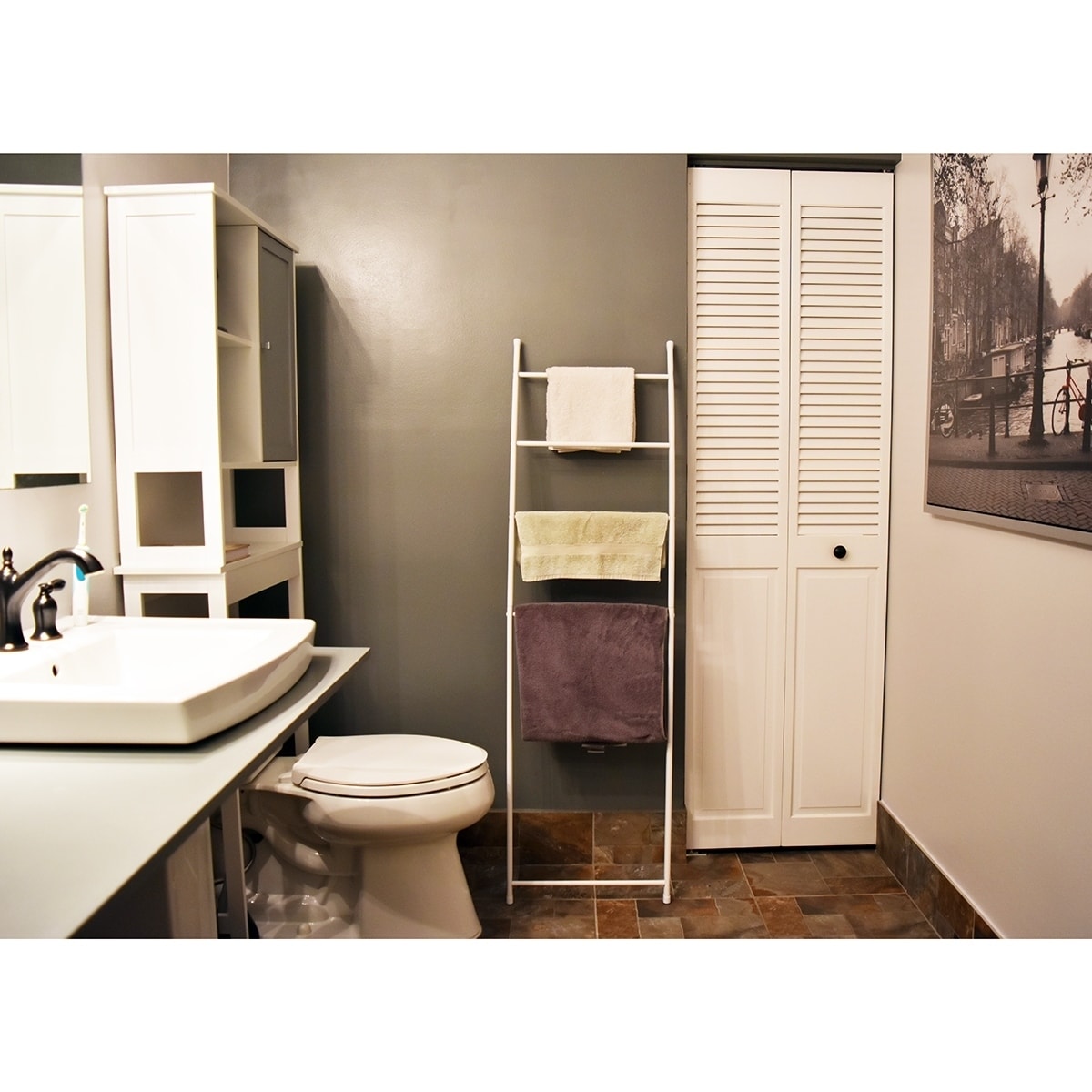 Free Standing Bath Towel Ladder Wall Leaning Drying Rack 4 Bars
