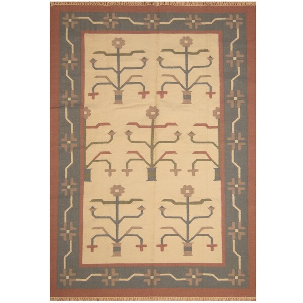 Handmade One-of-a-Kind Wool Kilim (India) - 6'2 x 9'2