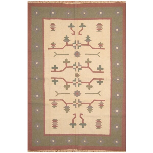 Handmade One-of-a-Kind Wool Kilim (India) - 6' x 8'10
