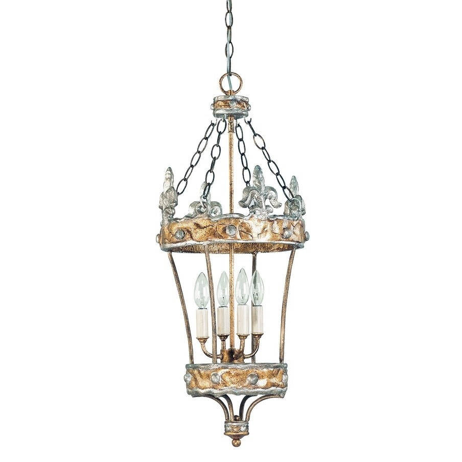 Unique 4 Light Hand Painted Crown Foyer Pendant in Gold and Silver (LED Compatible - Assembly Required - 60 to 100 Watts) - Chandeliers For Bedrooms by Overstock.com