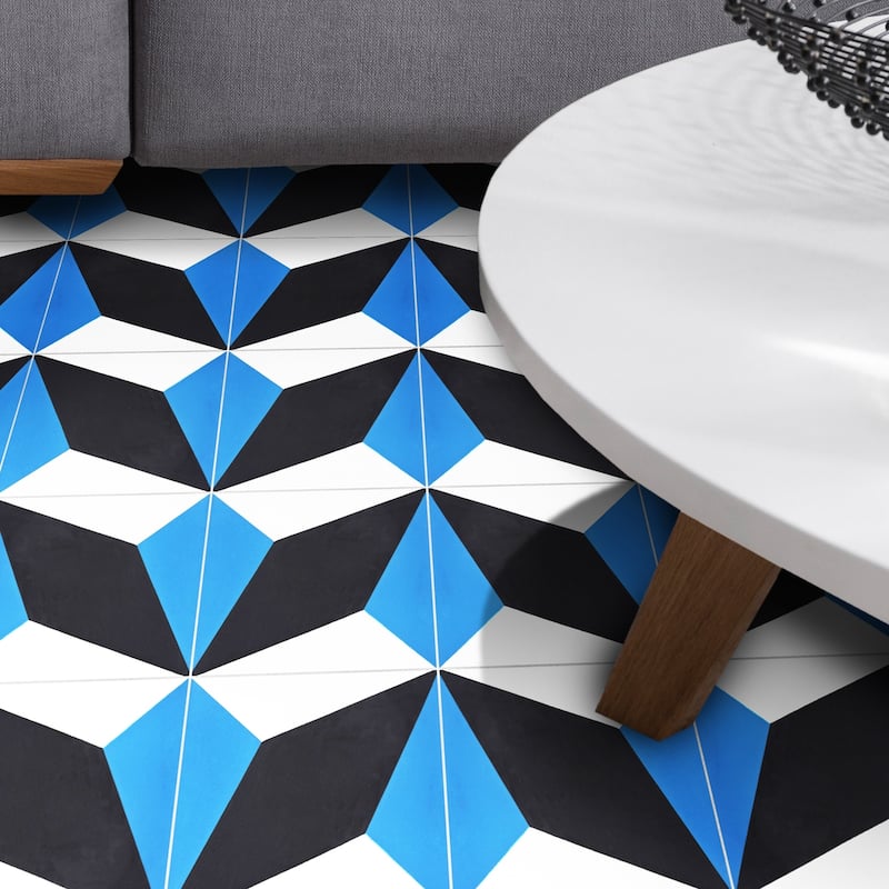 Handmade Diamond in Blue and Black Tile, Pack of 12 (Morocco)