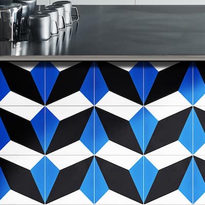 Handmade Diamond in Blue and Black Tile, Pack of 12 (Morocco)