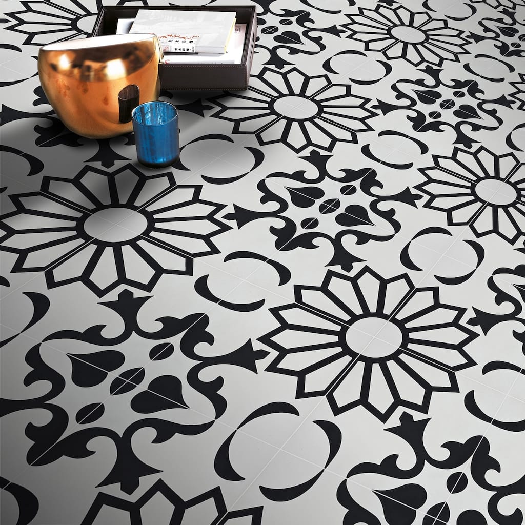 Handmade Taj in White and Black Tile, Pack of 12 (Morocco)