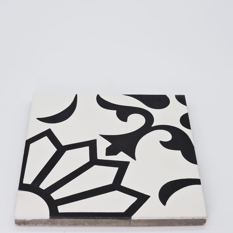 Handmade Taj in White and Black Tile, Pack of 12 (Morocco)