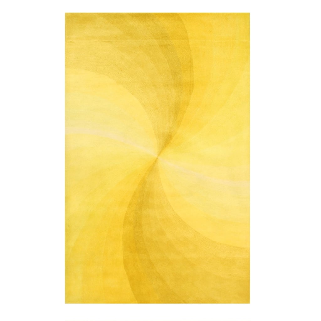 Yellow Swirl Hand-tufted Wool Rug - 5' x 8'