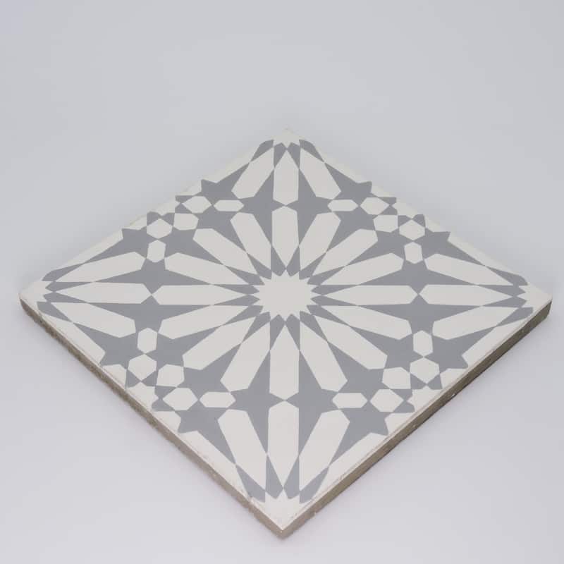 Handmade Alhambra in White and Grey Tile, Pack of 12 (Morocco)