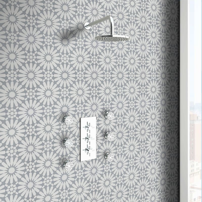 Handmade Alhambra in White and Grey Tile, Pack of 12 (Morocco)