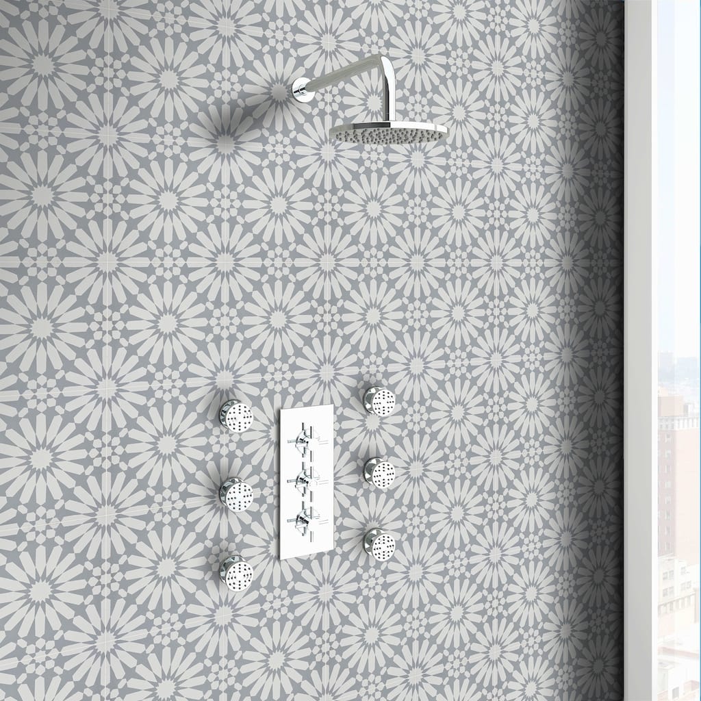 Handmade Alhambra in White and Grey Tile, Pack of 12 (Morocco)