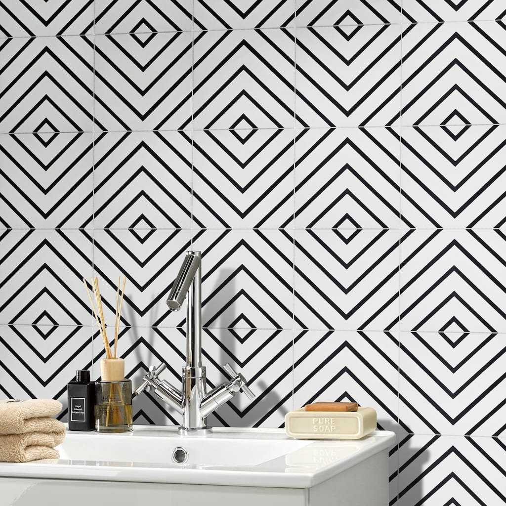 Handmade Amlil in White and Black Tile, Pack of 12 (Morocco)