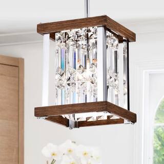 Laius Imitation Wood Grain/Chrome 1-light Pendant with Crystals