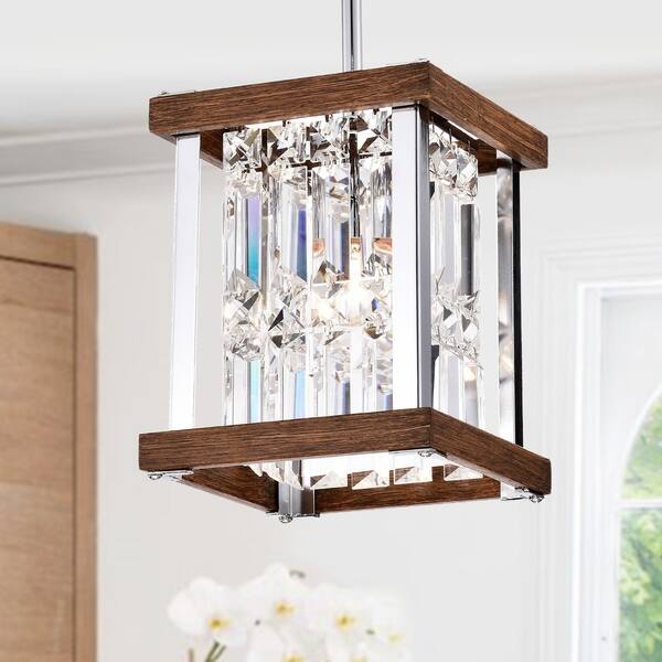 slide 2 of 8, Laius Imitation Wood Grain/Chrome 1-light Pendant with Crystals