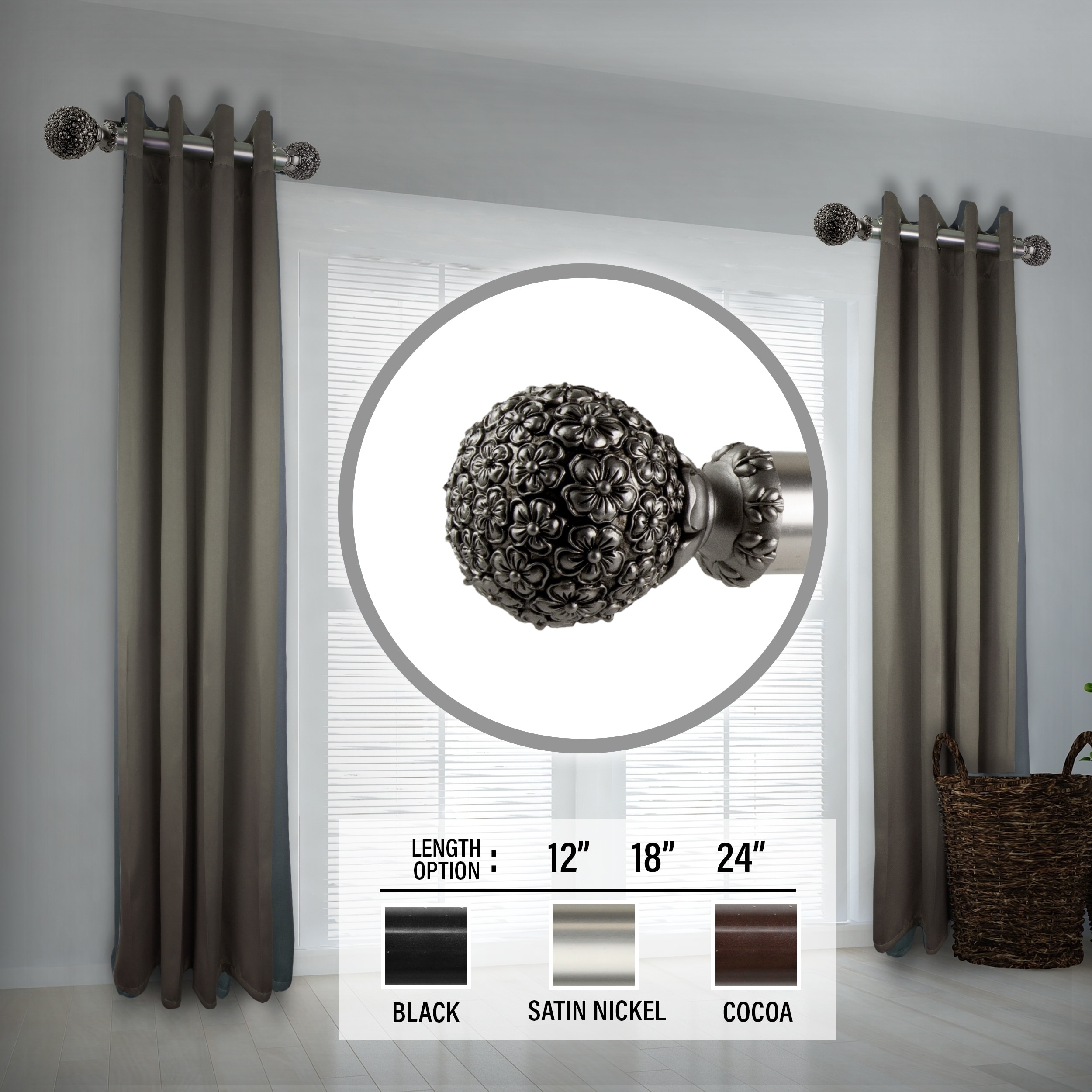 InStyleDesign Eden 1.5" Side Curtain Rod - Set of 2