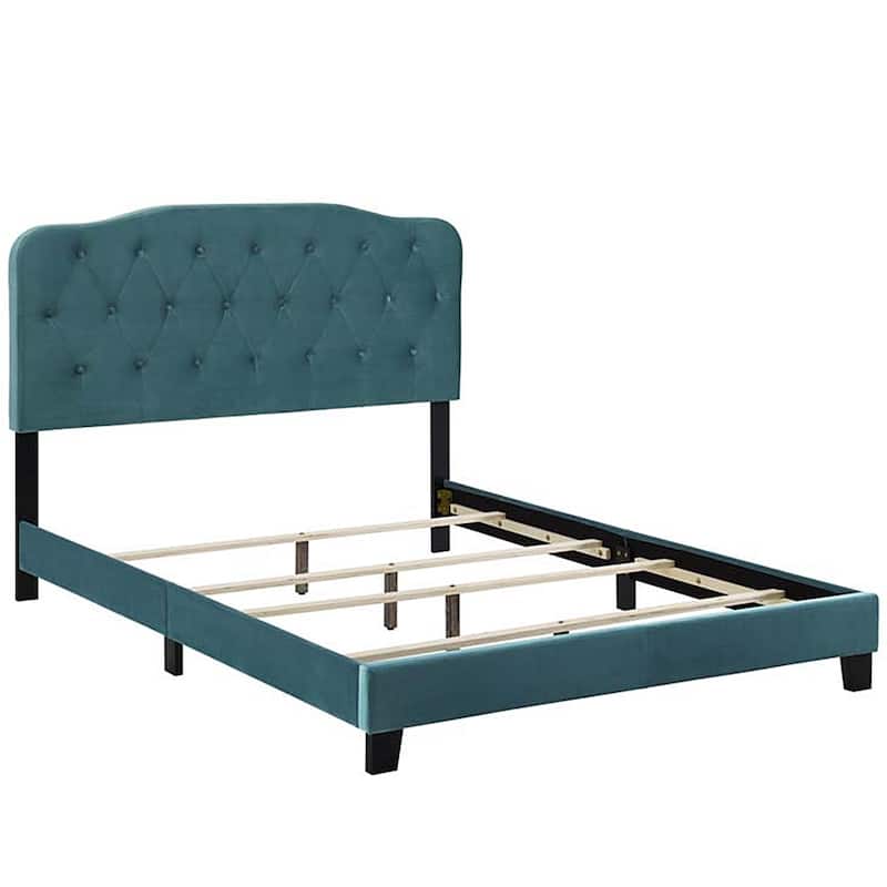 Dayton Queen Size Teal Velvet Platform Bed with Button Tufted Headboard
