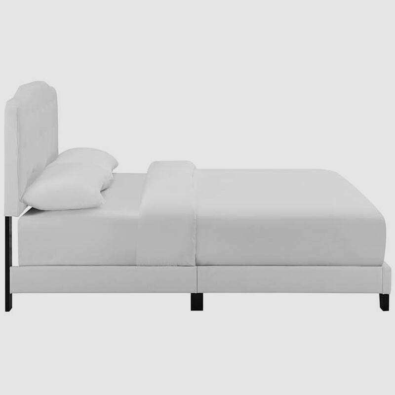 Dayton Full Size White Fabric Platform Bed with Button Tufted Headboard