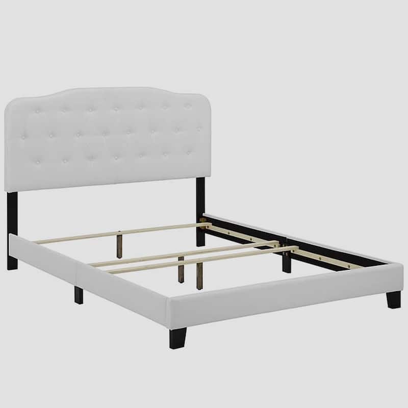Dayton Full Size White Fabric Platform Bed with Button Tufted Headboard
