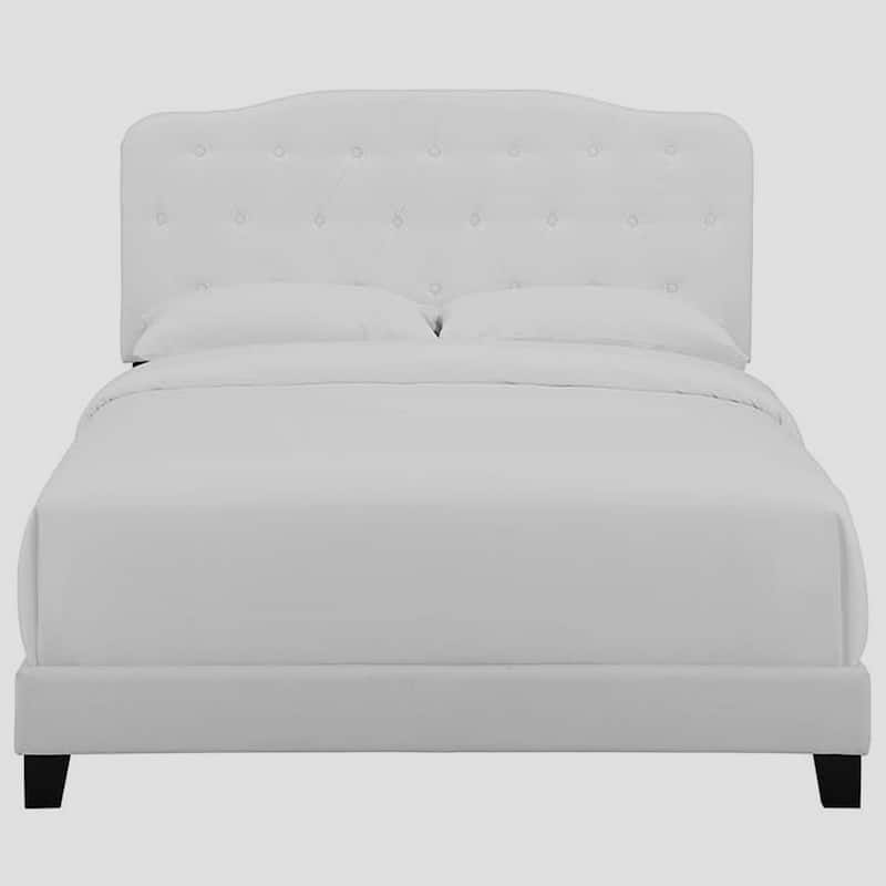 Dayton Full Size White Fabric Platform Bed with Button Tufted Headboard