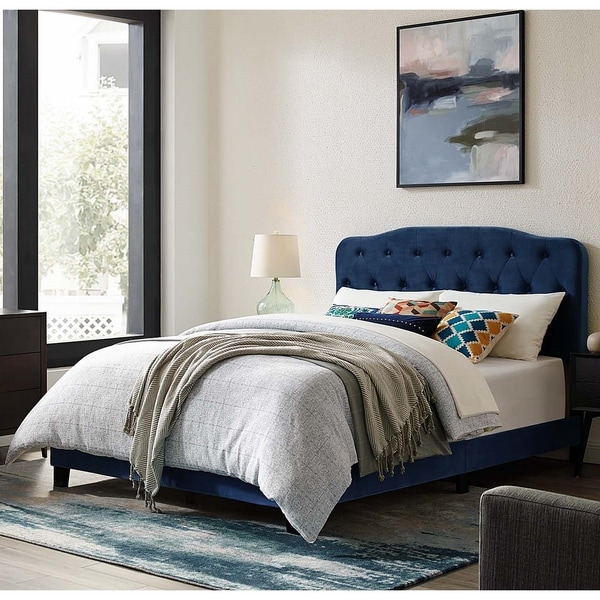 Shop Dayton Full Size Blue Velvet Platform Bed with Button 