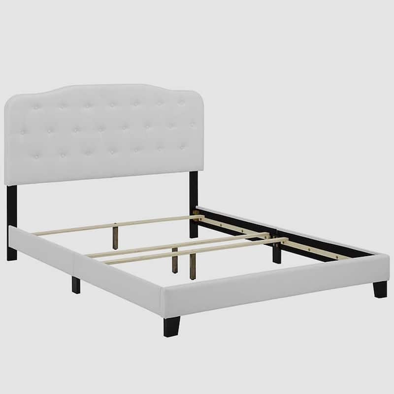 Dayton Queen Size White Fabric Platform Bed with Button Tufted Headboard