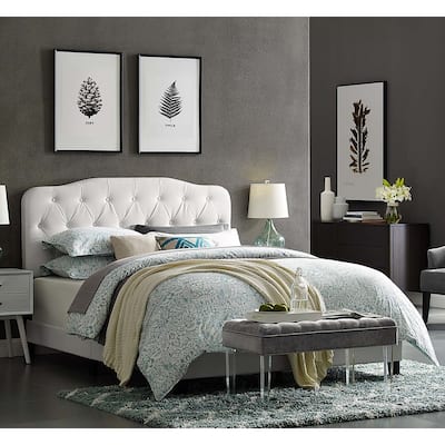 Dayton Full Size White Leather Platform Bed with Button Tufted Headboard