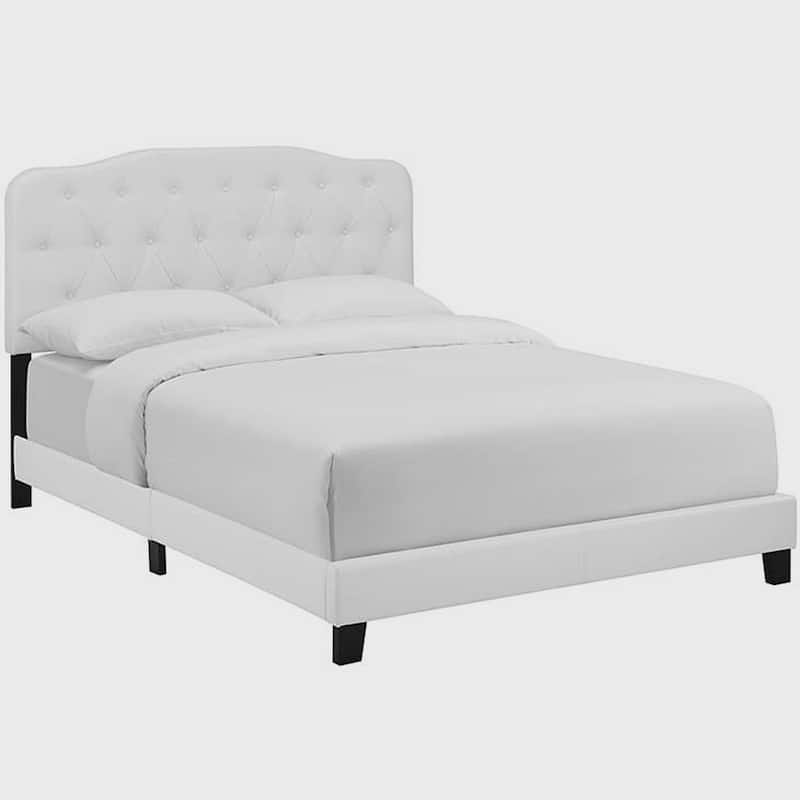 Dayton Full Size White Leather Platform Bed with Button Tufted Headboard