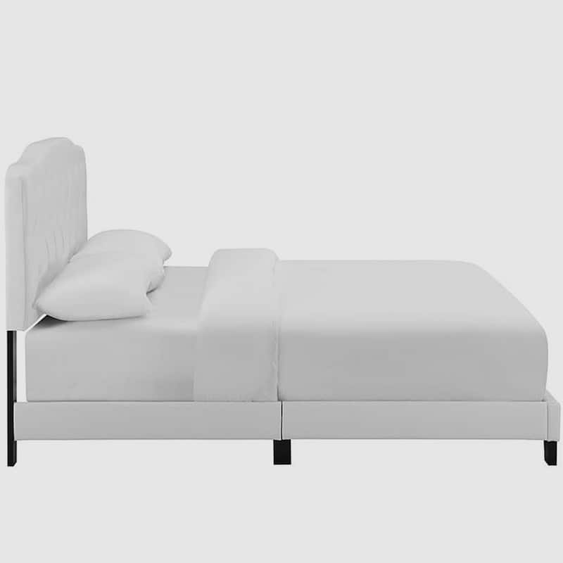 Dayton Full Size White Leather Platform Bed with Button Tufted Headboard