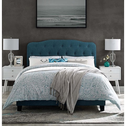 Dayton Queen Size Teal Fabric Platform Bed with Button Tufted Headboard