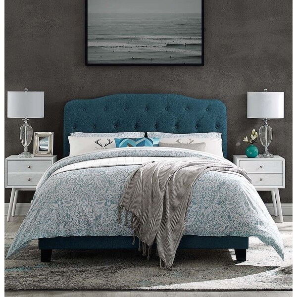 Shop Dayton Twin Size Teal Fabric Platform Bed with Button ...