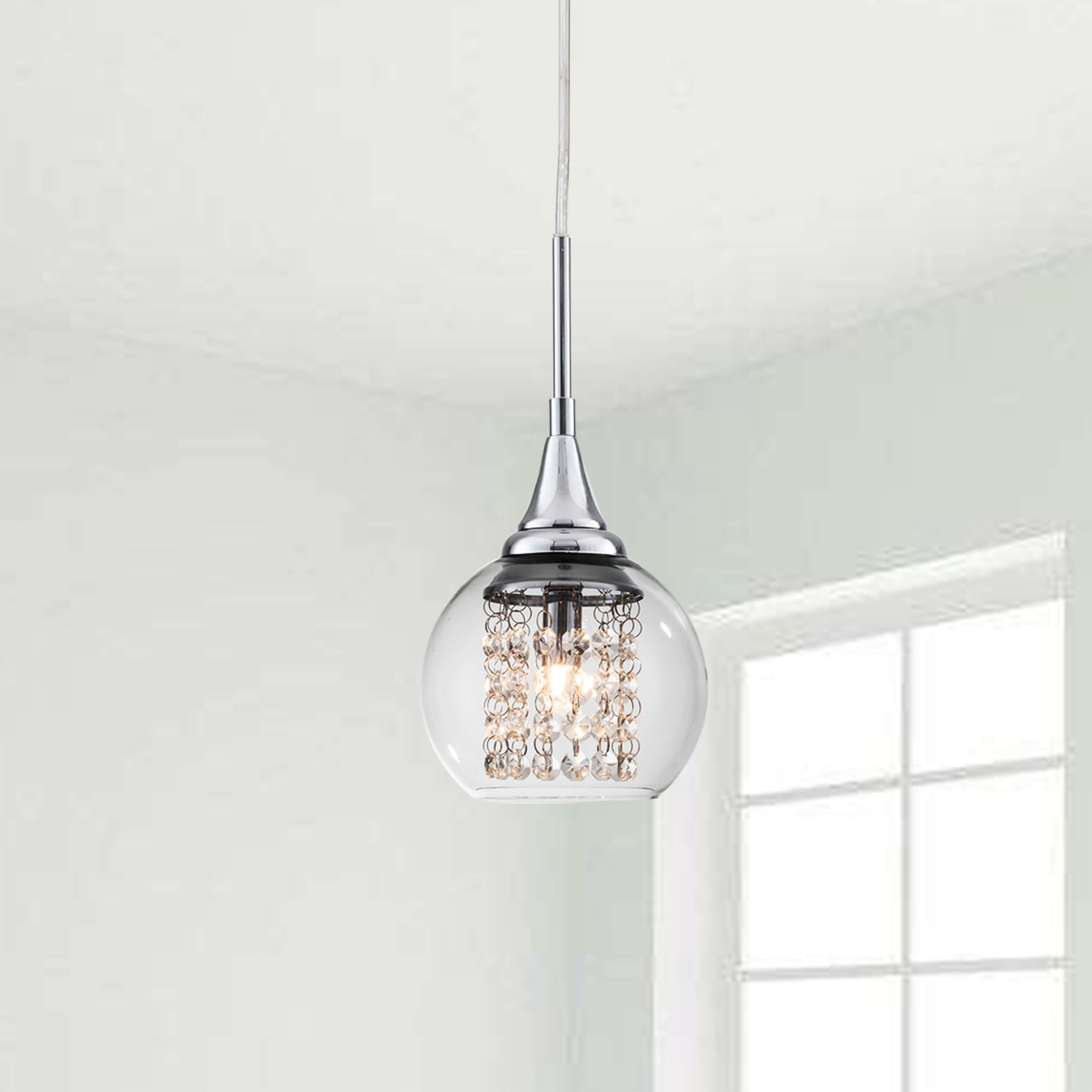 Blanca Chrome 1 Light Pendant Chandelier with Glass Shade and Crystal - Chandeliers For Bedrooms by Overstock.com
