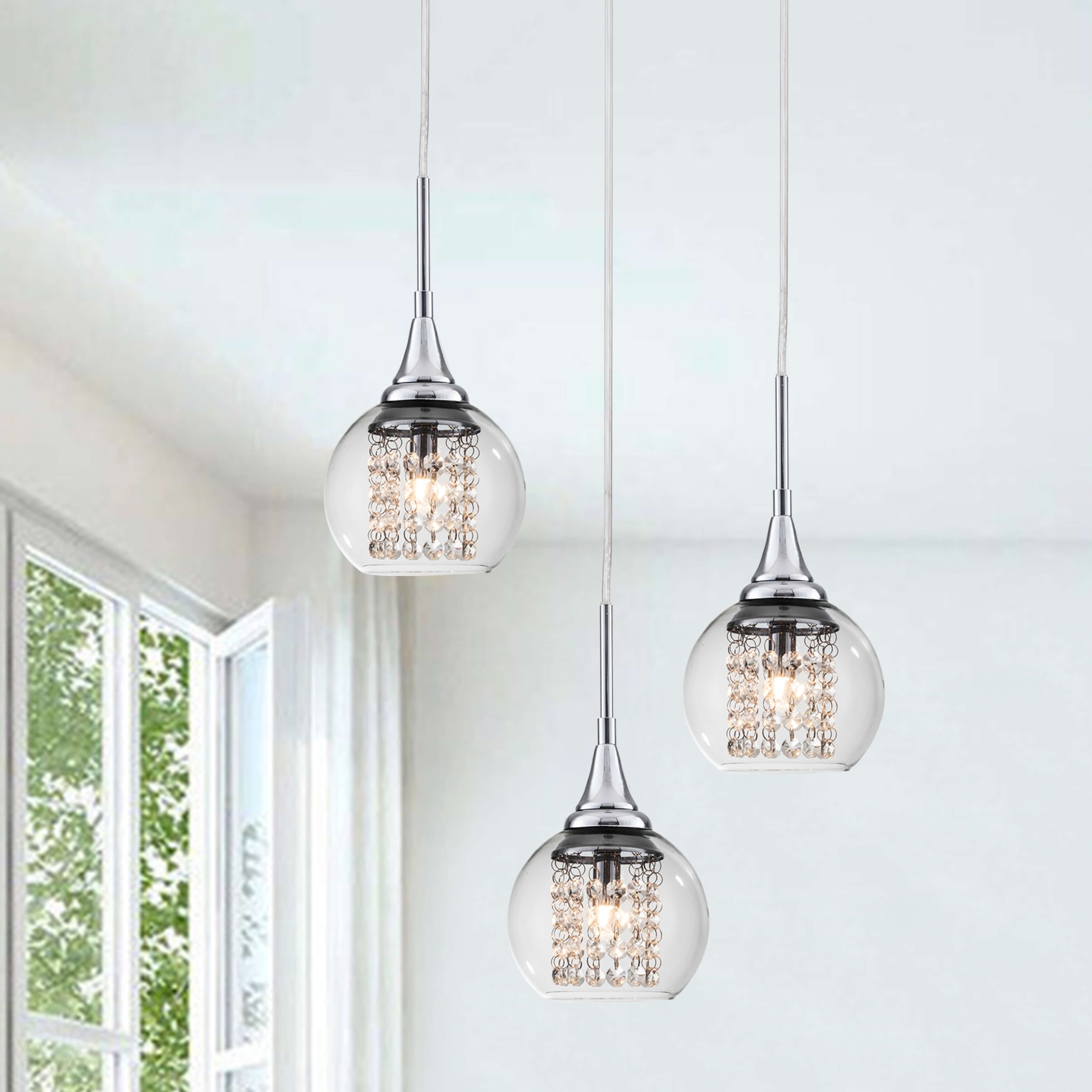 Blanca Chrome 3-Light Pendant Chandelier with Glass Shade and Crystal - Chandeliers For Bedrooms by Overstock.com