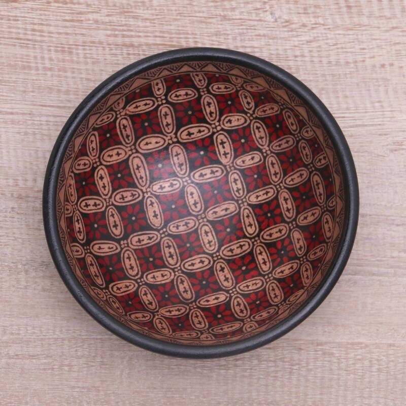 NOVICA Handmade Truntum Parade Batik wood decorative bowl(Indonesia)