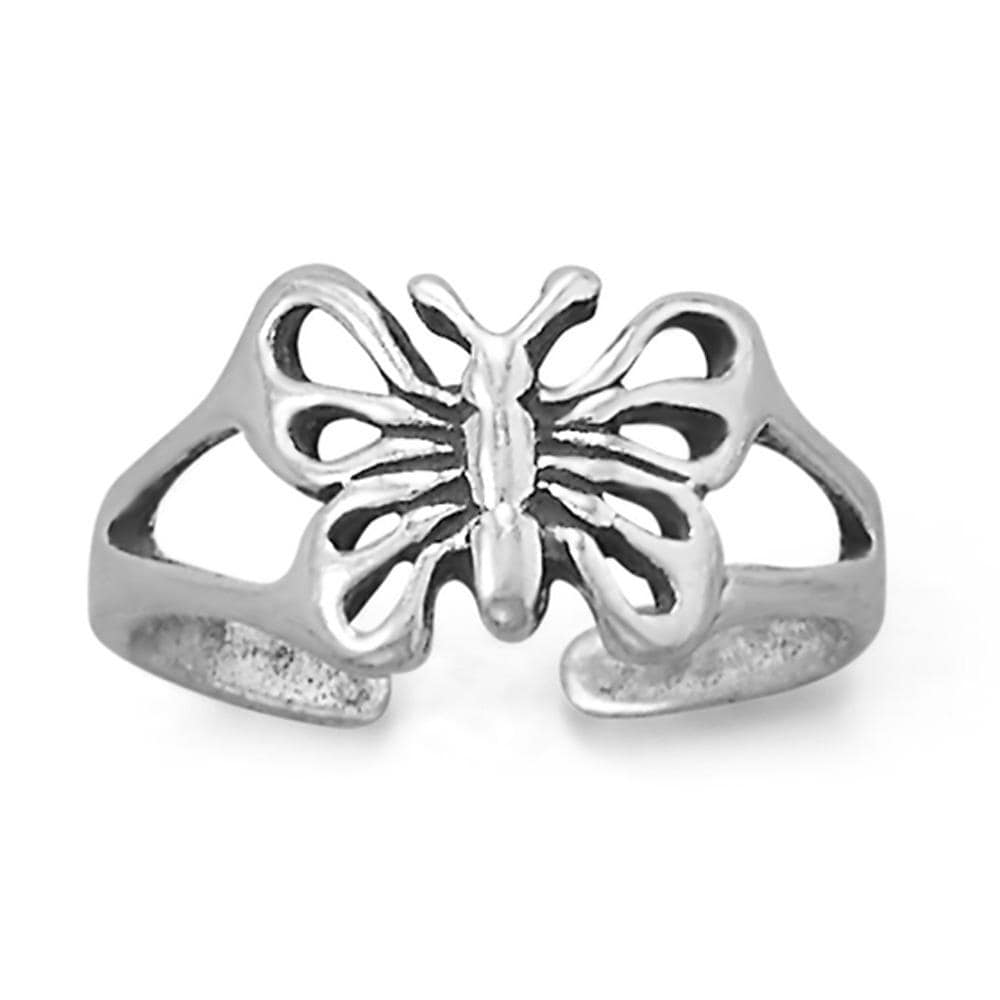 Toe Ring Sterling Silver Butterfly Flower accent CZs