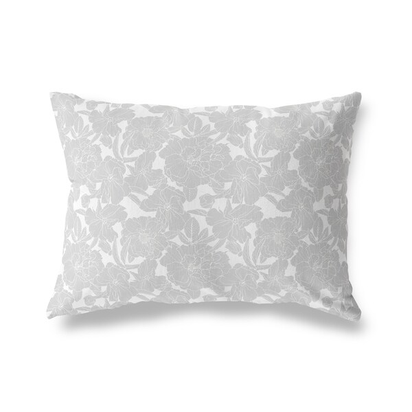 FLOWER POWER GREY ON WHITE Lumbar Pillow By Kavka Designs