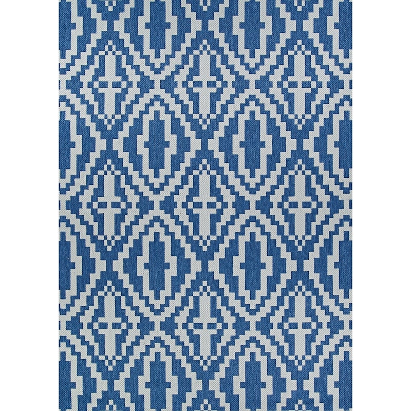 Duplicity Mosaic Blue & Gray Indoor/Outdoor Reversible Area Rug