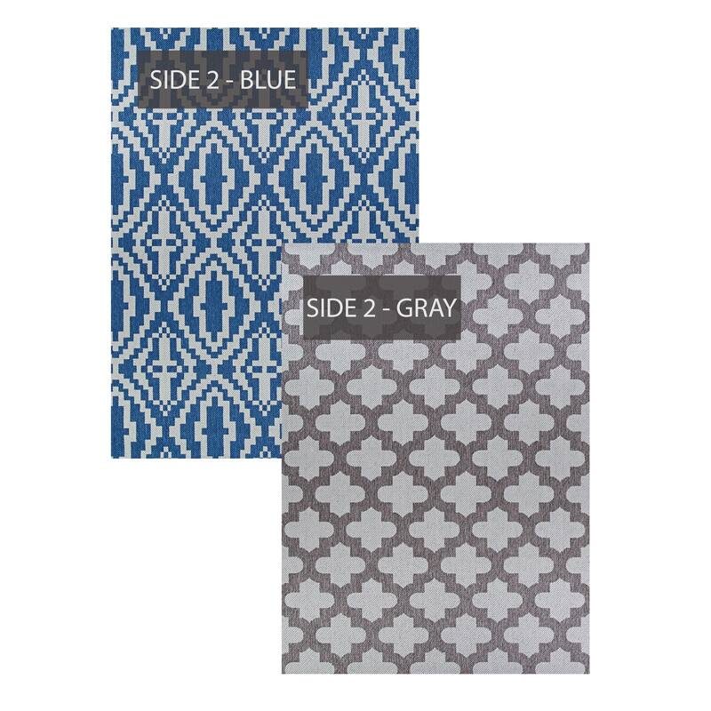 Duplicity Mosaic Blue & Gray Indoor/Outdoor Reversible Area Rug