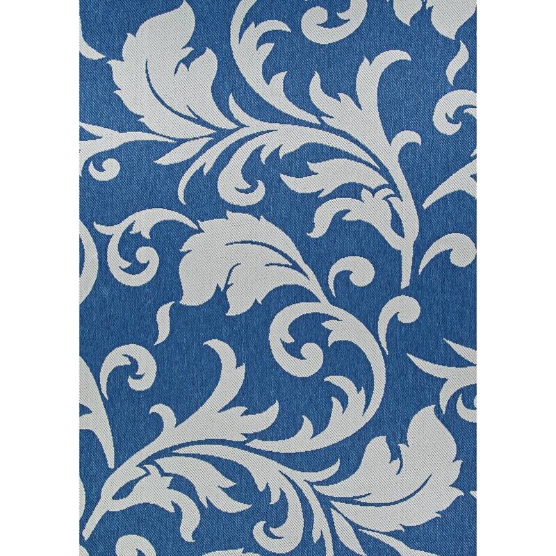 Porch & Den John Blue and Grey Damask Pattern Indoor/Outdoor Reversible Area Rug