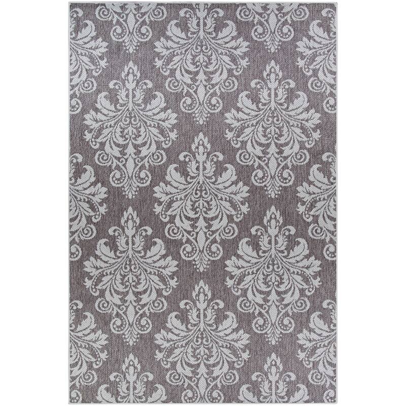 Porch & Den John Blue and Grey Damask Pattern Indoor/Outdoor Reversible Area Rug