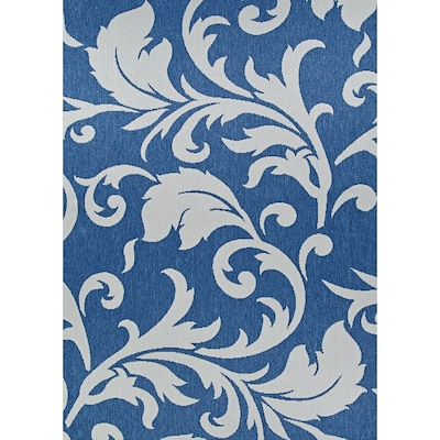 Porch & Den John Blue and Grey Damask Pattern Indoor/Outdoor Reversible Area Rug