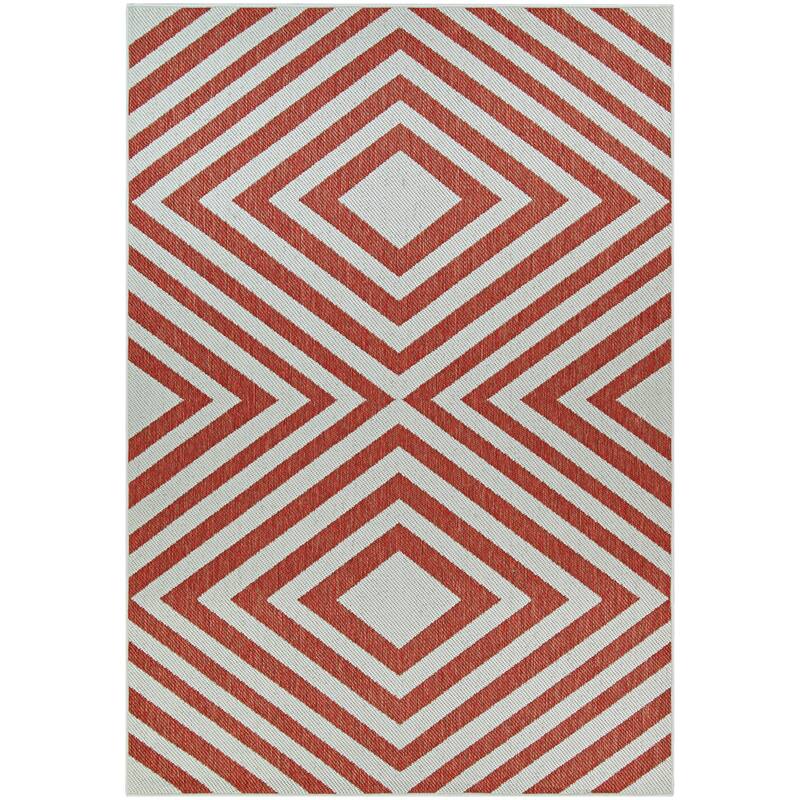 Porch & Den Johansen Geometric Coral and Grey Indoor/Outdoor Reversible Area Rug