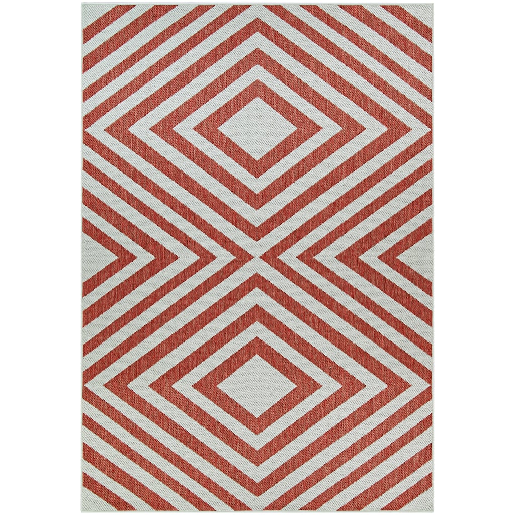 Porch & Den Johansen Geometric Coral and Grey Indoor/Outdoor Reversible Area Rug