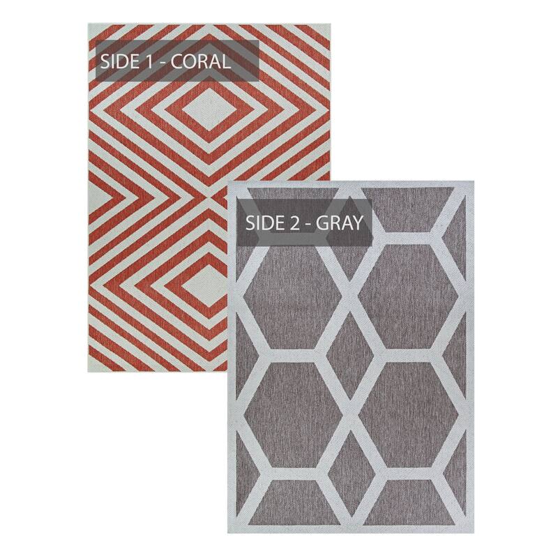 Porch & Den Johansen Geometric Coral and Grey Indoor/Outdoor Reversible Area Rug
